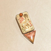 Signed Sterling Silver Amy K. Russell Deer Brooch, Carved Bone Deer Brooch, Tangerine Quartz and Aragonite Brooch, 81mm