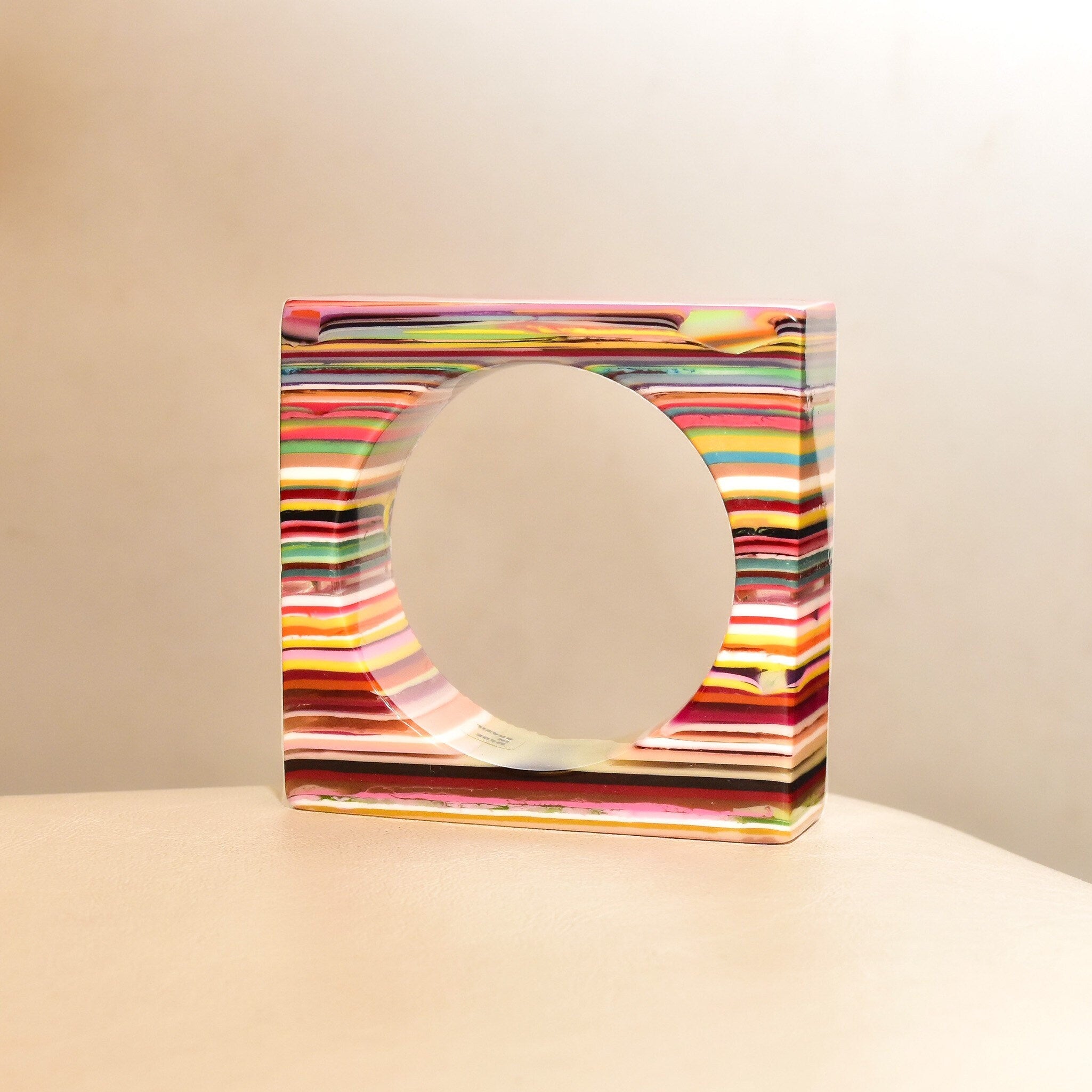 Chunky Square Rainbow Bangle Bracelet, Vintage Multi-Color Resin Bracelet, Thick Plastic Bracelet, Statement Piece, Stacking Jewelry