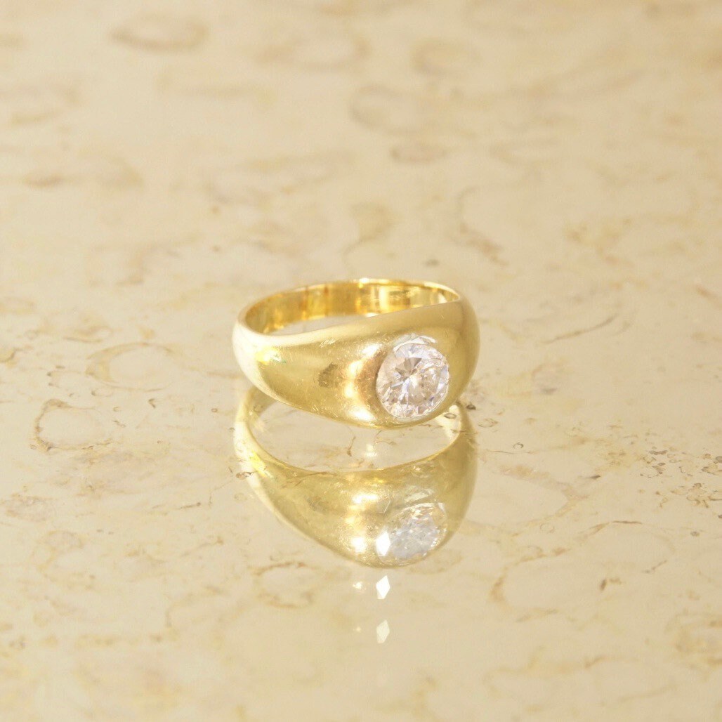 14K Diamond Solitaire Dome Ring, Bezel-Set 1 CT Brilliant Diamond, Polished Yellow Gold, Size 7 1/4 US