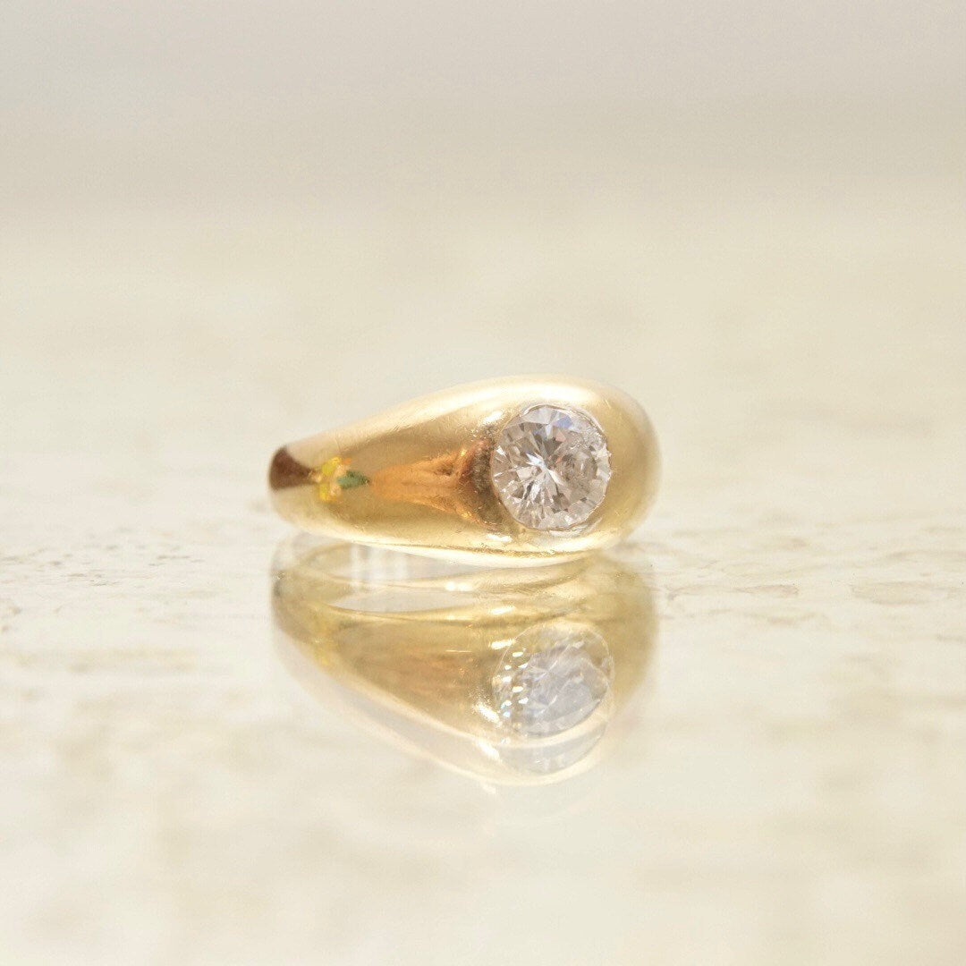 14K Diamond Solitaire Dome Ring, Bezel-Set 1 CT Brilliant Diamond, Polished Yellow Gold, Size 7 1/4 US