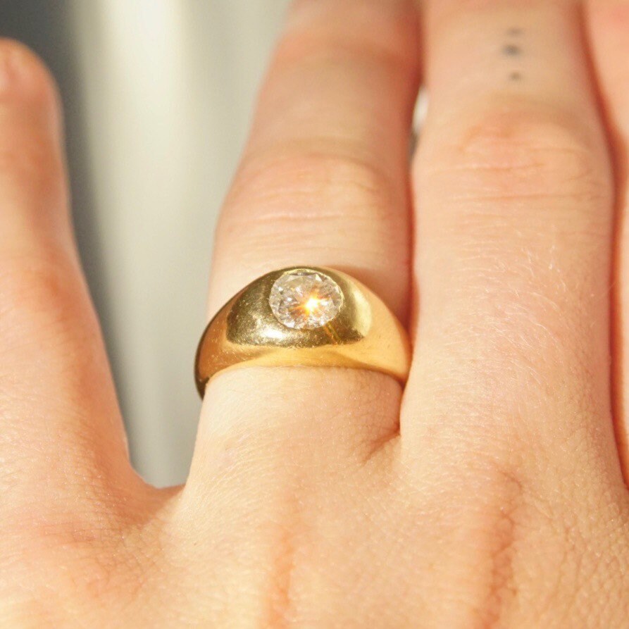 14K Diamond Solitaire Dome Ring, Bezel-Set 1 CT Brilliant Diamond, Polished Yellow Gold, Size 7 1/4 US