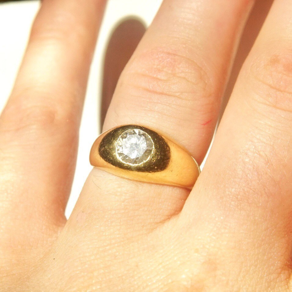 14K Diamond Solitaire Dome Ring, Bezel-Set 1 CT Brilliant Diamond, Polished Yellow Gold, Size 7 1/4 US