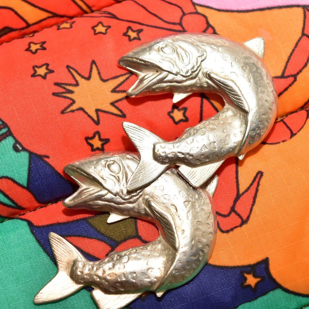 Linda Hesh Sterling Silver Fish Stud Earrings, Chunky Alternating Pierced Fish Earrings, Vintage Modernist Jewelry, 1 3/4"