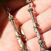 Balinese Sterling Silver Long Ball Drop Earrings, Snake Coil Embellishment, Vintage Bohemian Accessories, 3 1/4" L