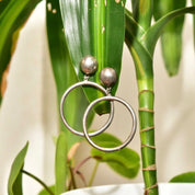 Mod Sterling Silver Stud Hoop Earrings, Go-Go Earrings, Vintage 925 Jewelry, 59mm