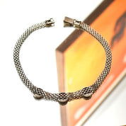 Victorian Style Two-Tone Silver Mesh Collar Necklace, Wide Ornate Link Chain W/ Gold Flower Medallions, Book Chain Necklace, 16" L