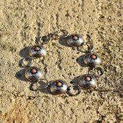 Sterling Silver Floral Pink Coral Link Bracelet, Silver Bracelet, Flower Design, Pearls, 8 1/4 L