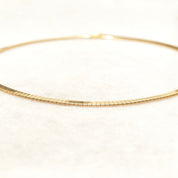 Minimalist 14K Yellow Gold Omega Collar Necklace, Women's Solid Gold Chain, Vintage Omega Link Chain, 16" L