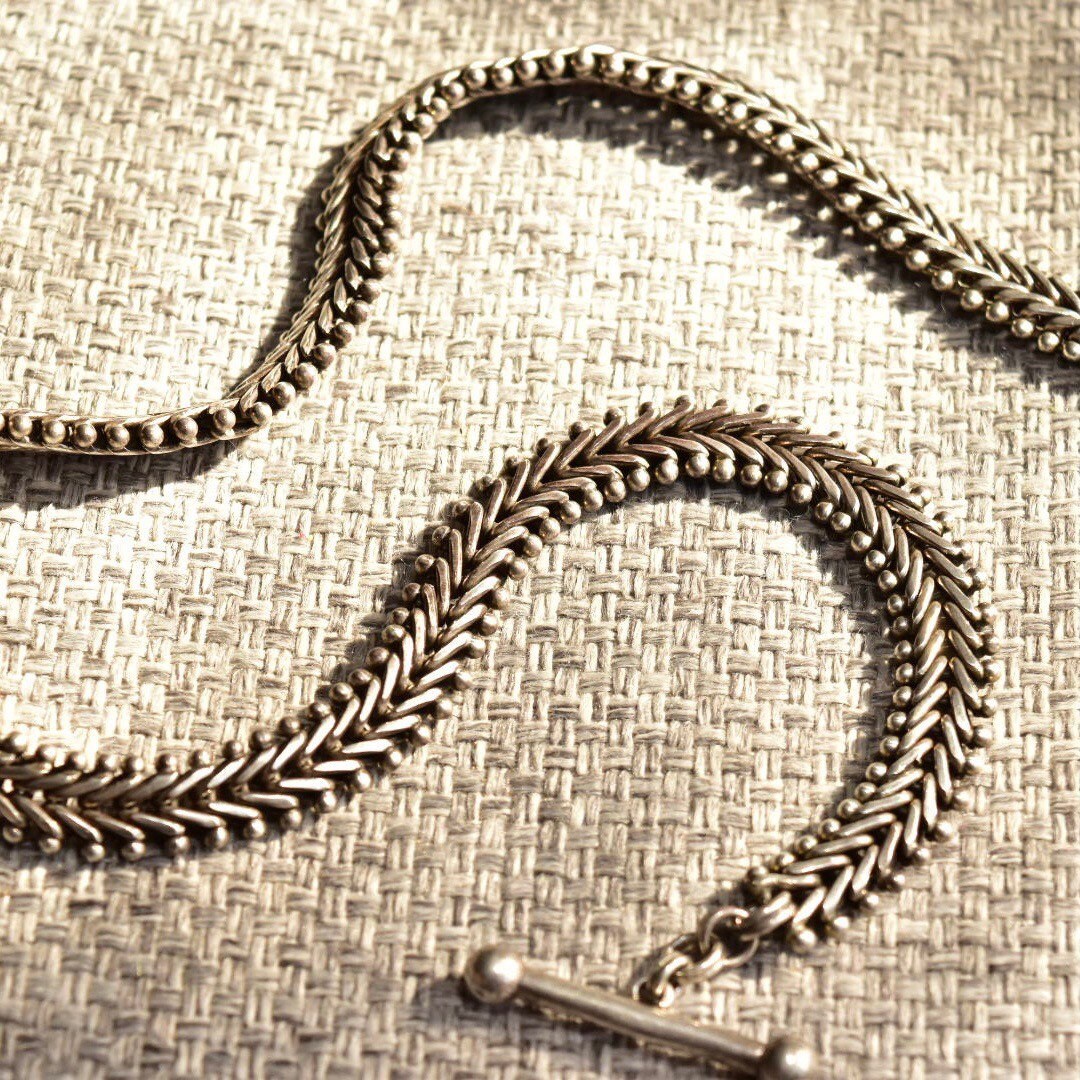 Stephen Dweck Sterling Silver Foxtail Toggle Chain Necklace, Solid Silver Link Chain, Gothic/Industrial, 17" L
