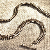 Stephen Dweck Sterling Silver Foxtail Toggle Chain Necklace, Solid Silver Link Chain, Gothic/Industrial, 17" L