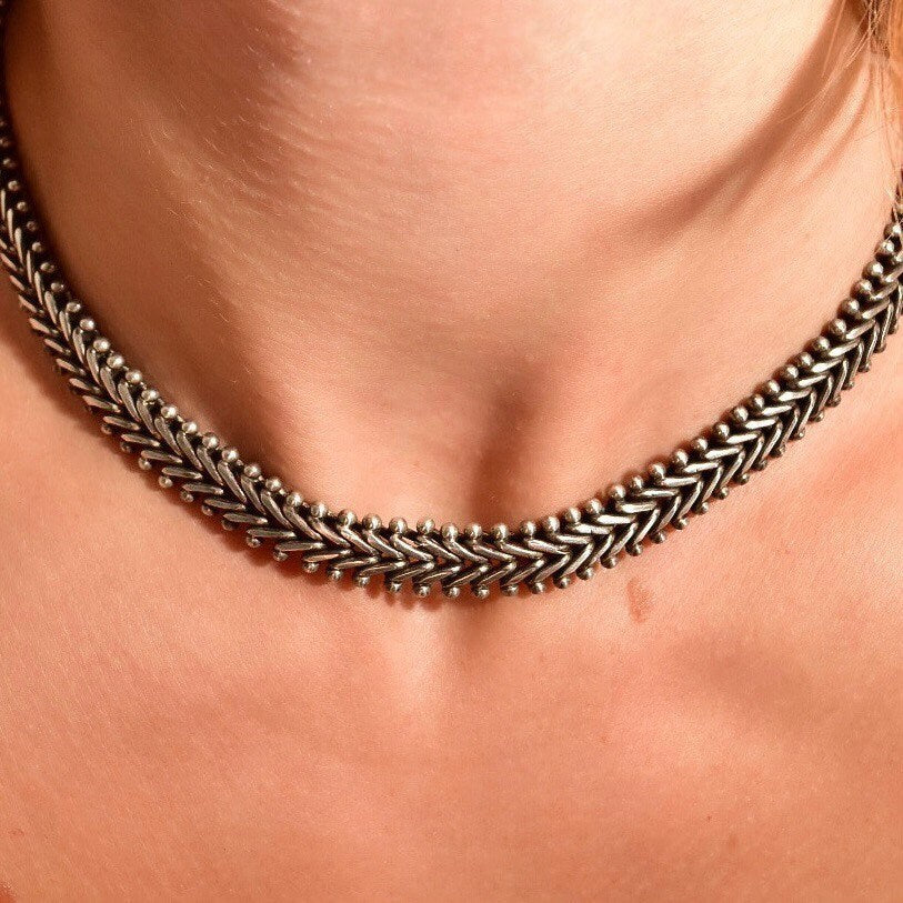 Stephen Dweck Sterling Silver Foxtail Toggle Chain Necklace, Solid Silver Link Chain, Gothic/Industrial, 17" L