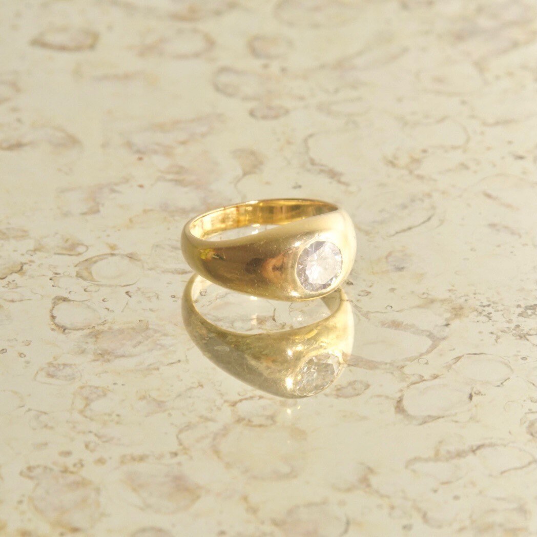 14K Diamond Solitaire Dome Ring, Bezel-Set 1 CT Brilliant Diamond, Polished Yellow Gold, Size 7 1/4 US