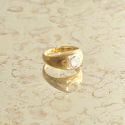 14K Diamond Solitaire Dome Ring, Bezel-Set 1 CT Brilliant Diamond, Polished Yellow Gold, Size 7 1/4 US