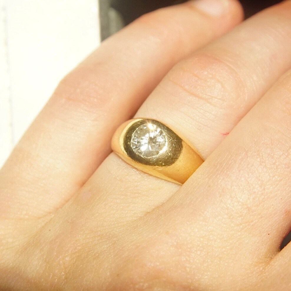 14K Diamond Solitaire Dome Ring, Bezel-Set 1 CT Brilliant Diamond, Polished Yellow Gold, Size 7 1/4 US