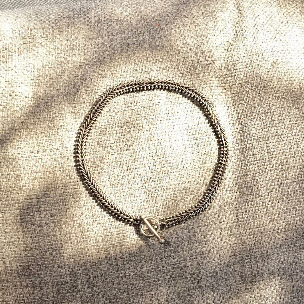 Stephen Dweck Sterling Silver Foxtail Toggle Chain Necklace, Solid Silver Link Chain, Gothic/Industrial, 17" L
