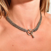 Stephen Dweck Sterling Silver Foxtail Toggle Chain Necklace, Solid Silver Link Chain, Gothic/Industrial, 17" L