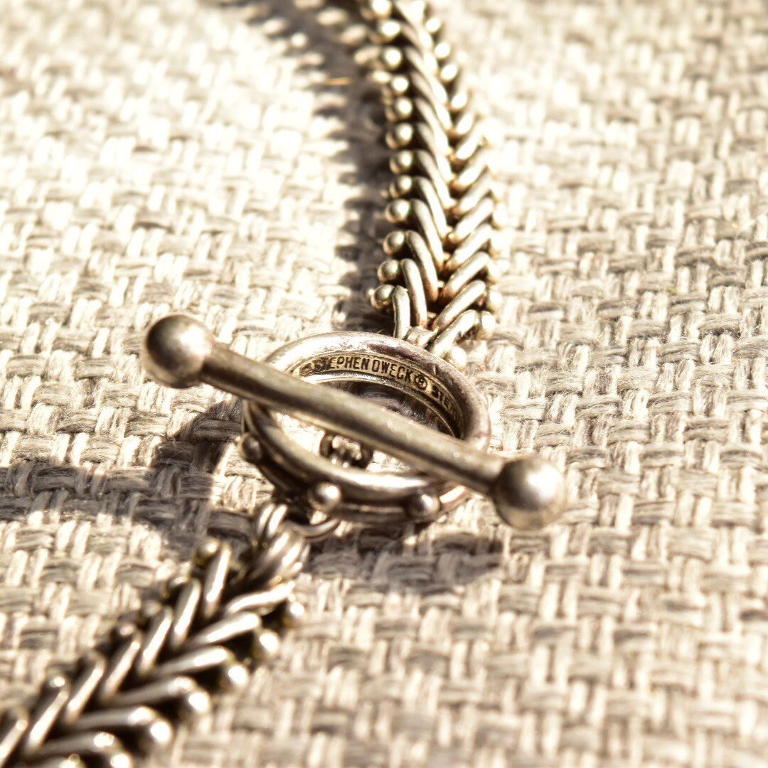 Stephen Dweck Sterling Silver Foxtail Toggle Chain Necklace, Solid Silver Link Chain, Gothic/Industrial, 17" L