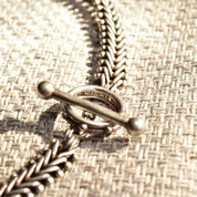 Stephen Dweck Sterling Silver Foxtail Toggle Chain Necklace, Solid Silver Link Chain, Gothic/Industrial, 17" L