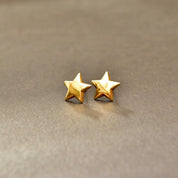 Solid Gold Star Stud Earrings In 18K, Small 5-Pointed Star, Polished Yellow Gold, Cute Vintage Earrings, 12mm