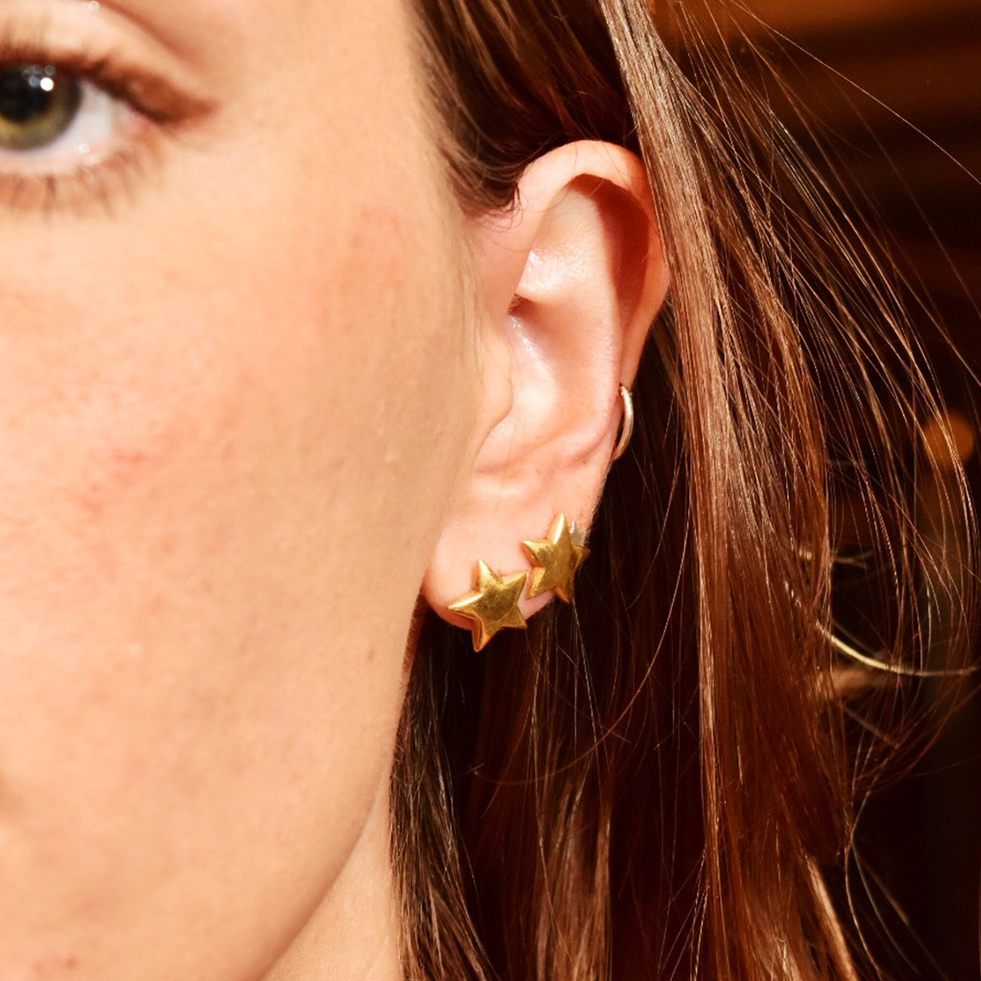Solid Gold Star Stud Earrings In 18K, Small 5-Pointed Star, Polished Yellow Gold, Cute Vintage Earrings, 12mm