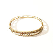 Dazzling 14K Diamond Cluster Bangle Bracelet, Princess-Cut Diamonds, Yellow Gold Open Work Cuff, 2+ TCW, 6 1/4"