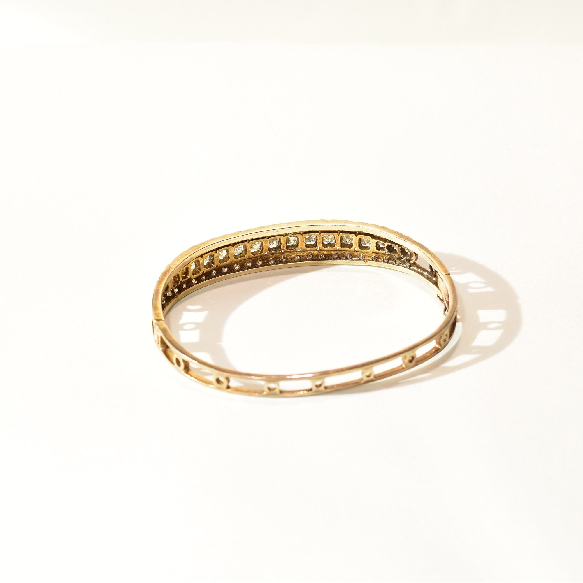 Dazzling 14K Diamond Cluster Bangle Bracelet, Princess-Cut Diamonds, Yellow Gold Open Work Cuff, 2+ TCW, 6 1/4"