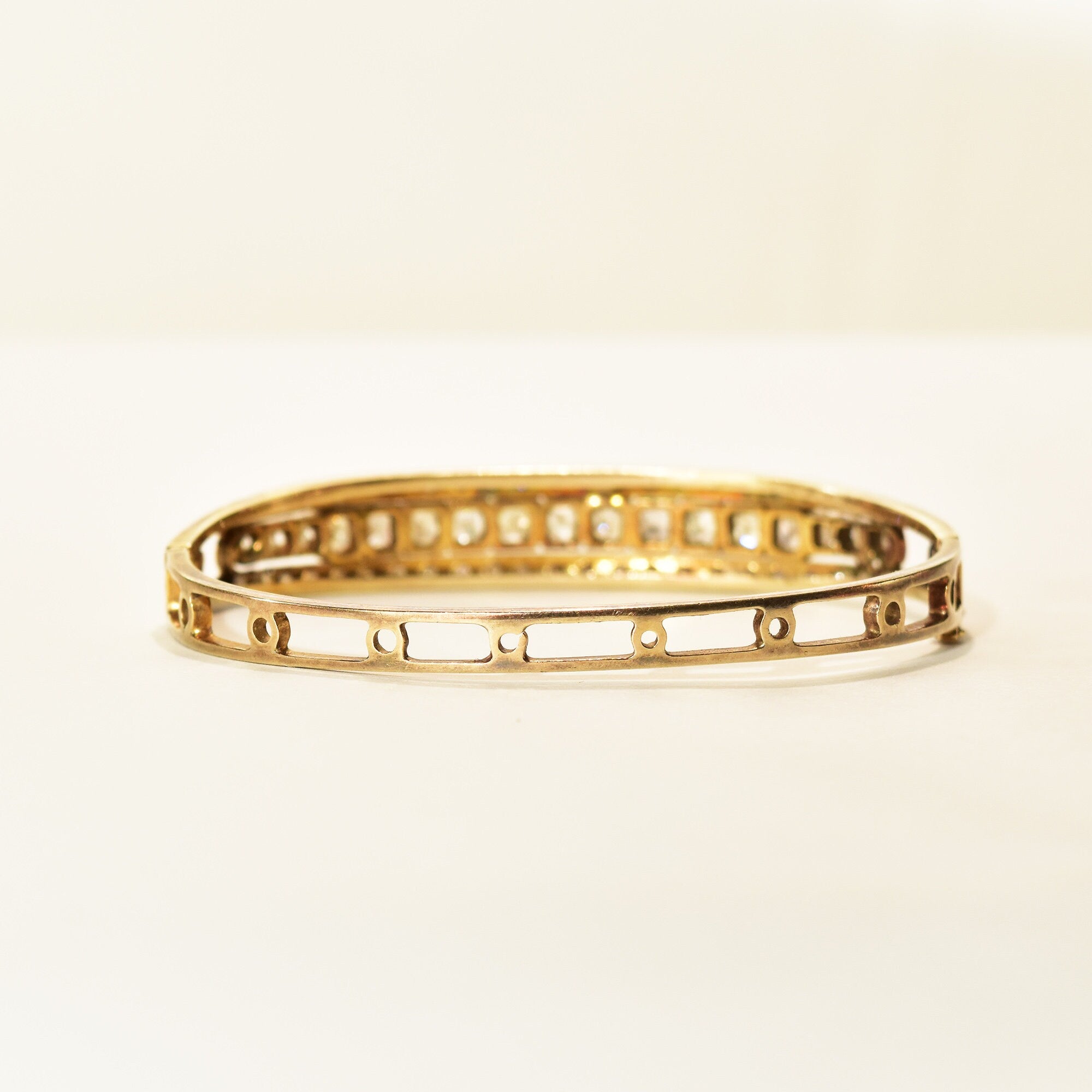 Dazzling 14K Diamond Cluster Bangle Bracelet, Princess-Cut Diamonds, Yellow Gold Open Work Cuff, 2+ TCW, 6 1/4"