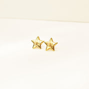 Solid Gold Star Stud Earrings In 18K, Small 5-Pointed Star, Polished Yellow Gold, Cute Vintage Earrings, 12mm