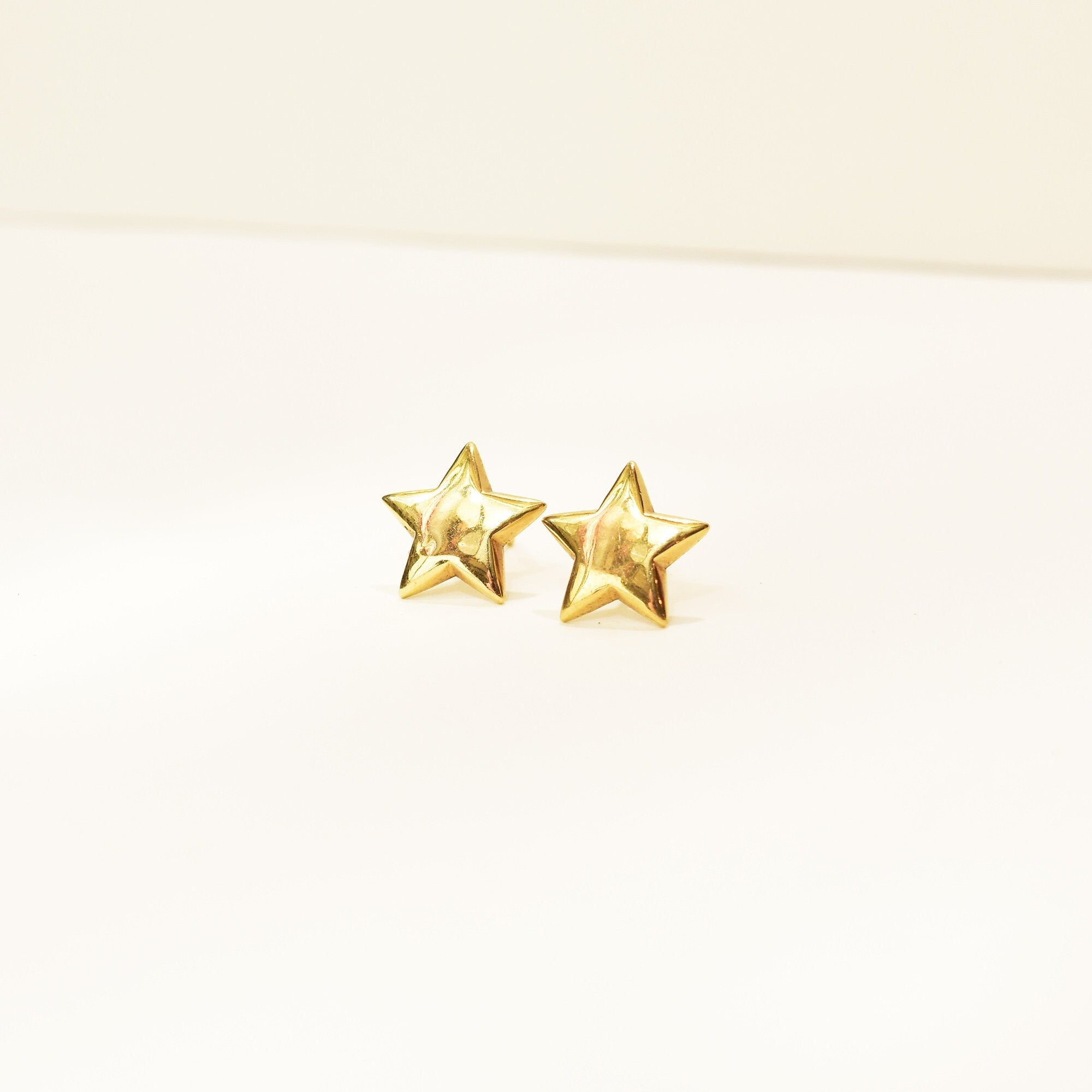 Solid Gold Star Stud Earrings In 18K, Small 5-Pointed Star, Polished Yellow Gold, Cute Vintage Earrings, 12mm