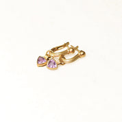 18K Amethyst Hoop Charm Earrings, Trillion-Cut Gemstone, Small Yellow Gold Latch Back Hoops, 750 Hallmark, 27mm