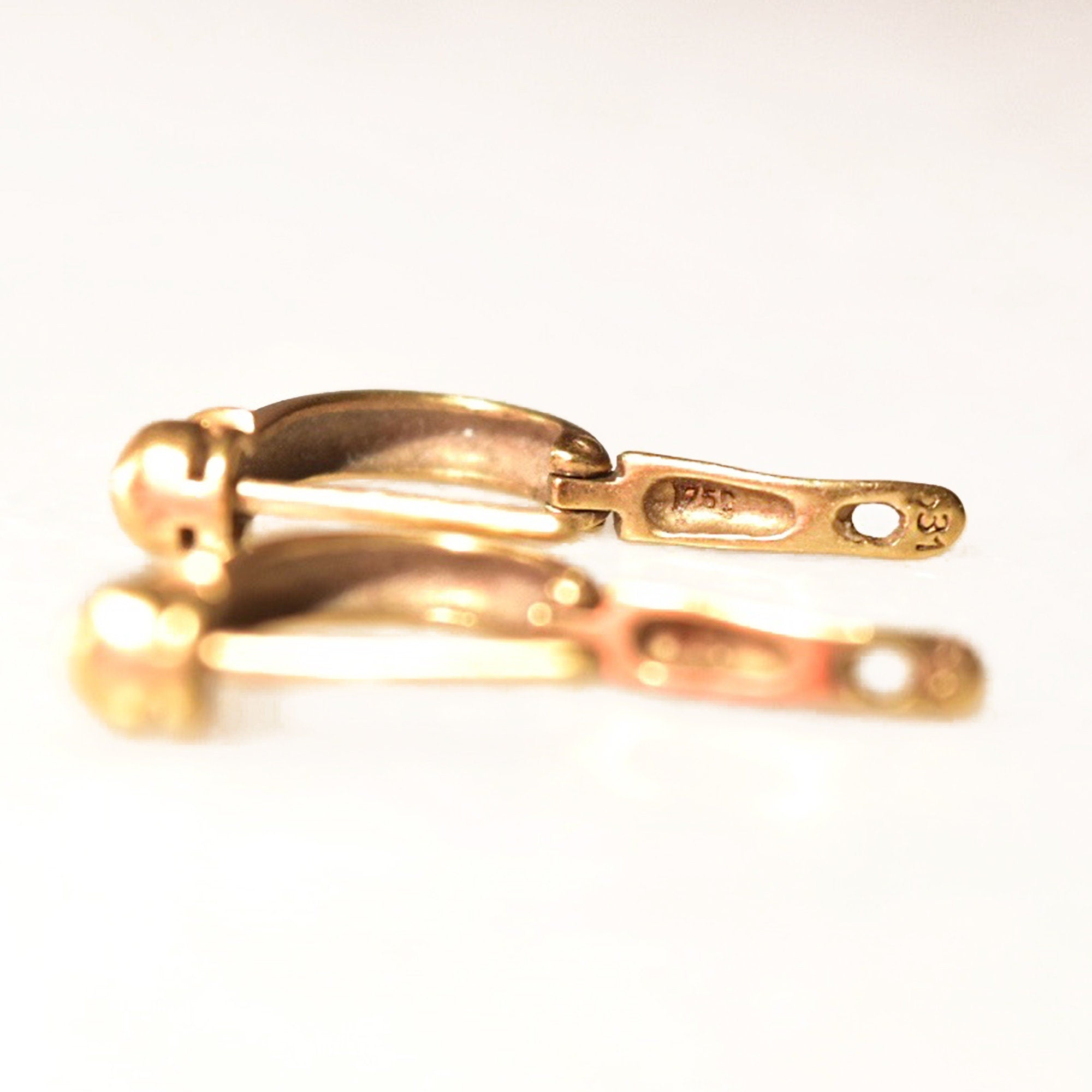 18K Amethyst Hoop Charm Earrings, Trillion-Cut Gemstone, Small Yellow Gold Latch Back Hoops, 750 Hallmark, 27mm