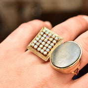 14K Opal Cluster Grid Ring, 30 Natural Opal Cabochons, Yellow Gold Cocktail Ring, 8 US