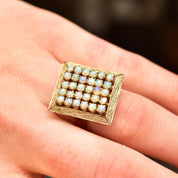 14K Opal Cluster Grid Ring, 30 Natural Opal Cabochons, Yellow Gold Cocktail Ring, 8 US