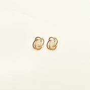 Cute 10K Opal Stud Earrings, Yellow Gold Spiral Trim, Natural Opal Cabochon, Estate Jewelry, 11mm
