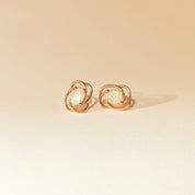 Cute 10K Opal Stud Earrings, Yellow Gold Spiral Trim, Natural Opal Cabochon, Estate Jewelry, 11mm