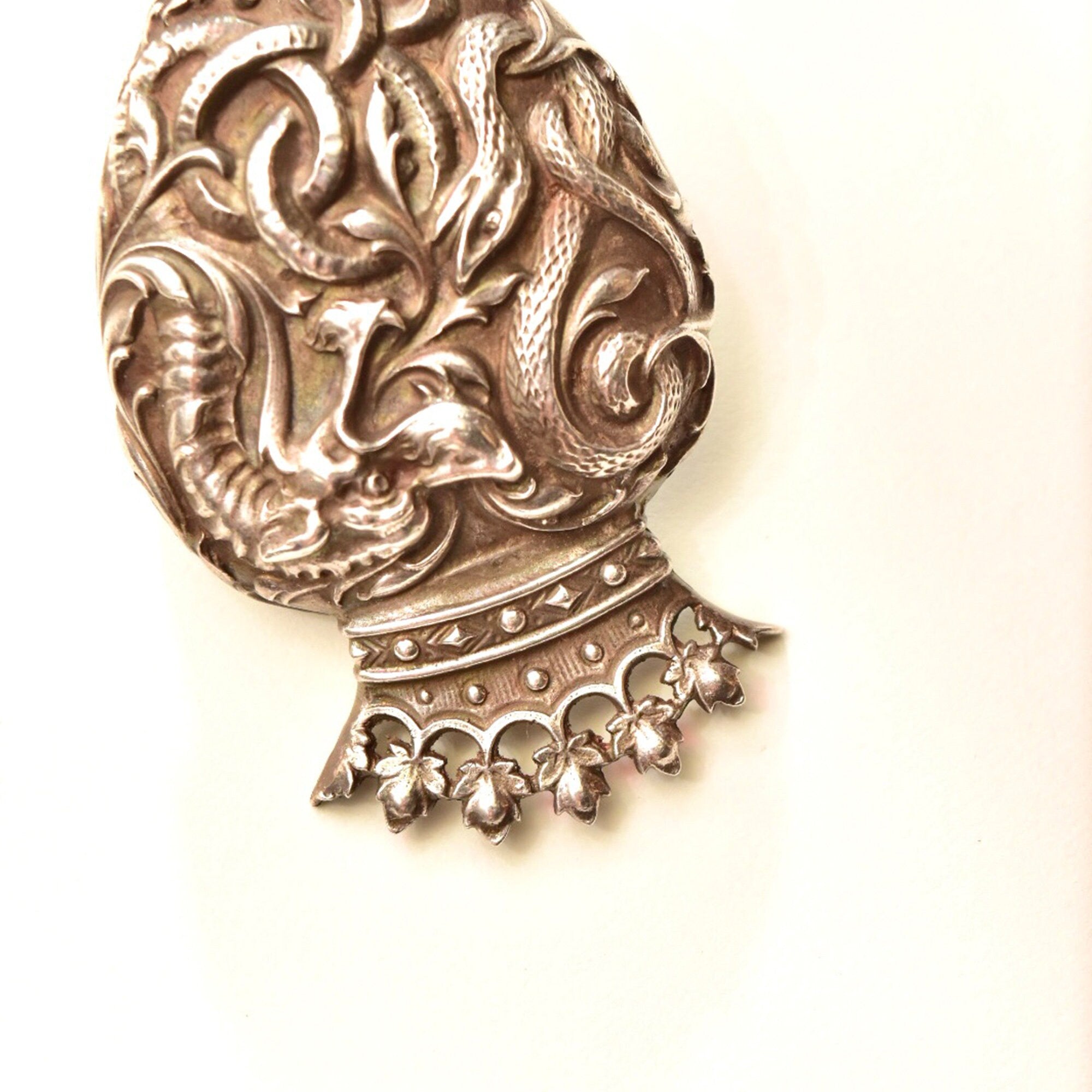 Sterling Silver Heraldic Shield Brooch Pin, Crown Crest, Serpent Dragon Coat Of Arms, Vintage Family Crest, 60mm