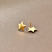 Solid Gold Star Stud Earrings In 18K, Small 5-Pointed Star, Polished Yellow Gold, Cute Vintage Earrings, 12mm