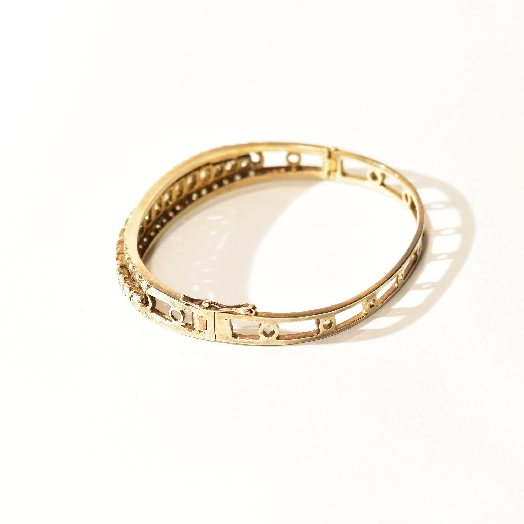Dazzling 14K Diamond Cluster Bangle Bracelet, Princess-Cut Diamonds, Yellow Gold Open Work Cuff, 2+ TCW, 6 1/4"