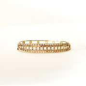 Dazzling 14K Diamond Cluster Bangle Bracelet, Princess-Cut Diamonds, Yellow Gold Open Work Cuff, 2+ TCW, 6 1/4"