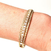 Dazzling 14K Diamond Cluster Bangle Bracelet, Princess-Cut Diamonds, Yellow Gold Open Work Cuff, 2+ TCW, 6 1/4"
