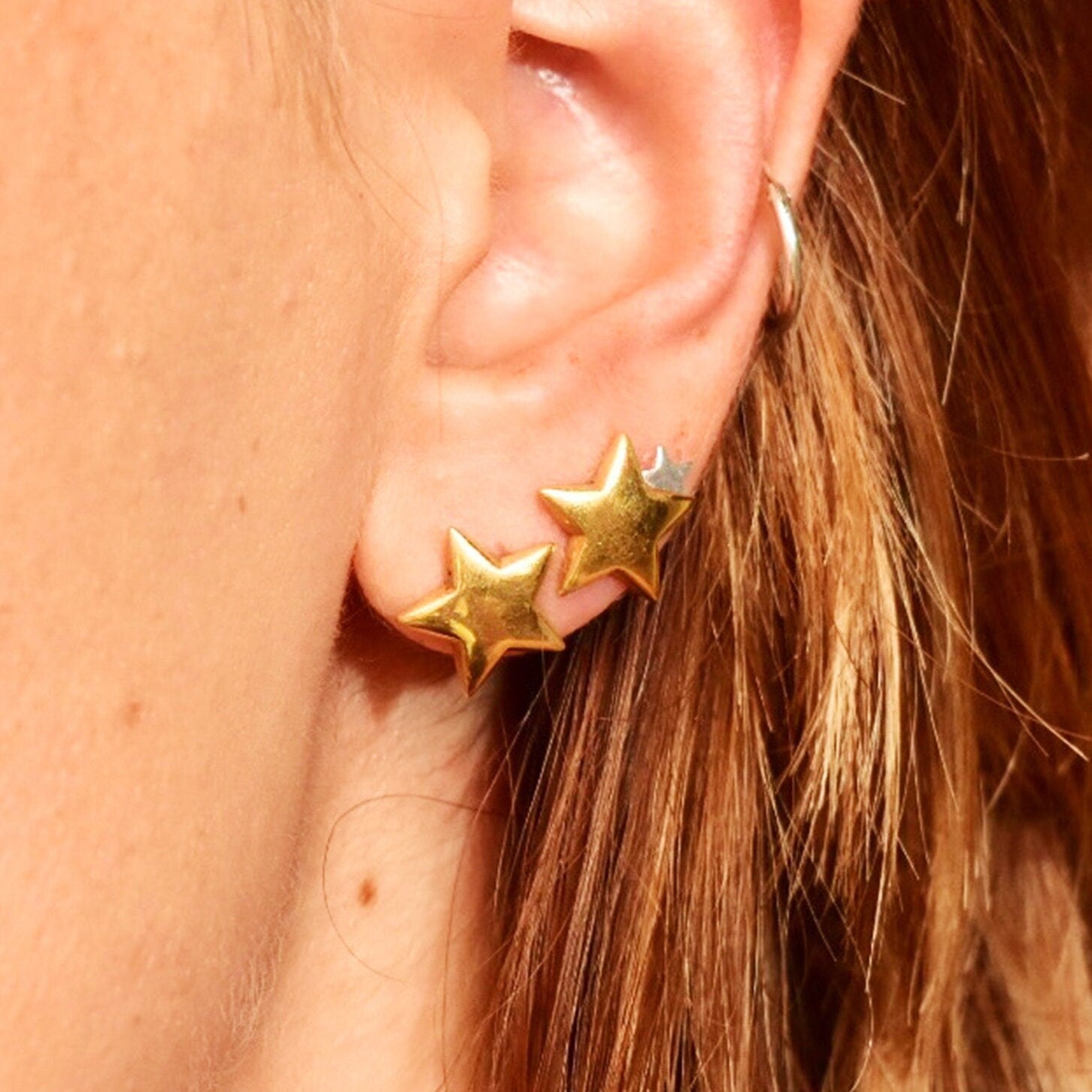 Solid Gold Star Stud Earrings In 18K, Small 5-Pointed Star, Polished Yellow Gold, Cute Vintage Earrings, 12mm