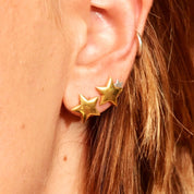Solid Gold Star Stud Earrings In 18K, Small 5-Pointed Star, Polished Yellow Gold, Cute Vintage Earrings, 12mm