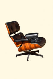 Rare HERMAN MILLER Eames Lounge Chair & Ottoman In Rosewood Black Leather, Original 1970's Eames Swivel Chair Set