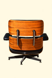 Rare HERMAN MILLER Eames Lounge Chair & Ottoman In Rosewood Black Leather, Original 1970's Eames Swivel Chair Set