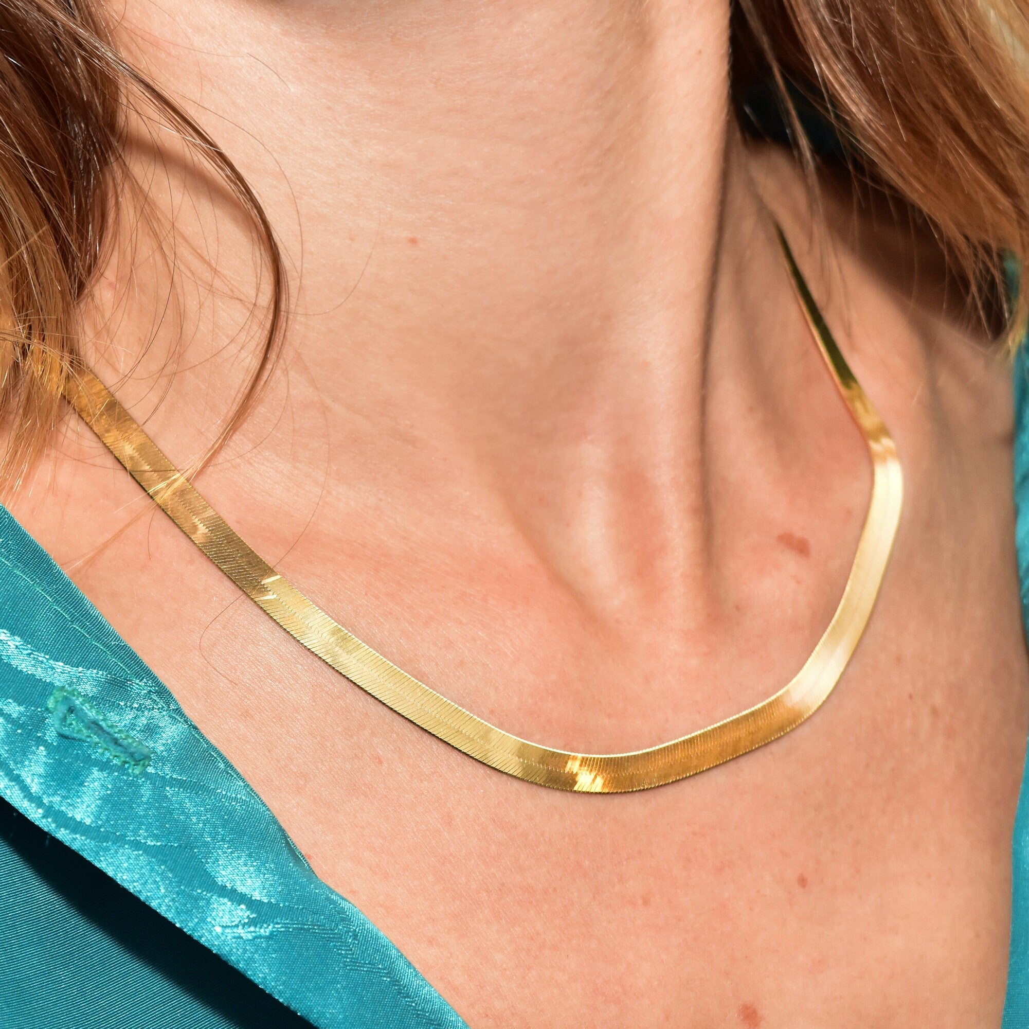 Italian 14K Herringbone Chain, Polished Yellow Gold, 6mm Fine Herringbone Chain, Unisex Gold Chain, 18" L