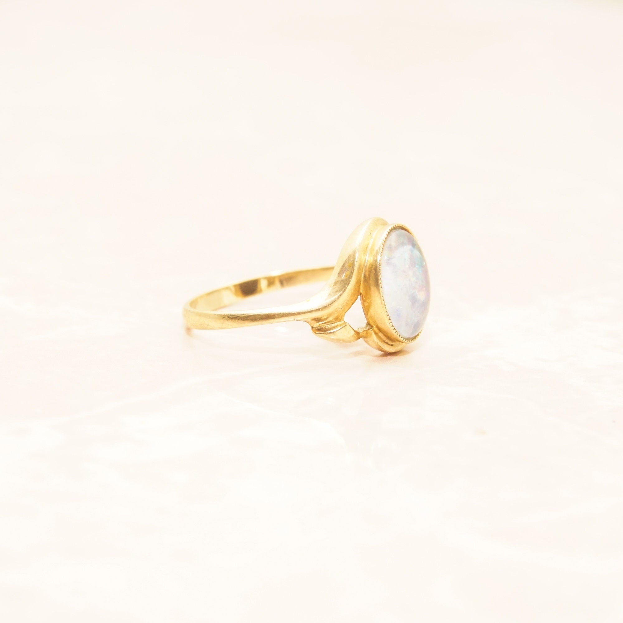 10K Opal Triplet Cocktail Ring In Yellow Gold, Estate Jewelry, October Birthstone, Size 8 1/4 US