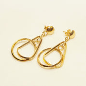 Modernist 14K Geometric Dangle Earrings In Yellow Gold, Concentric Multi-Shape Pierced Dangle Earrings, 42mm