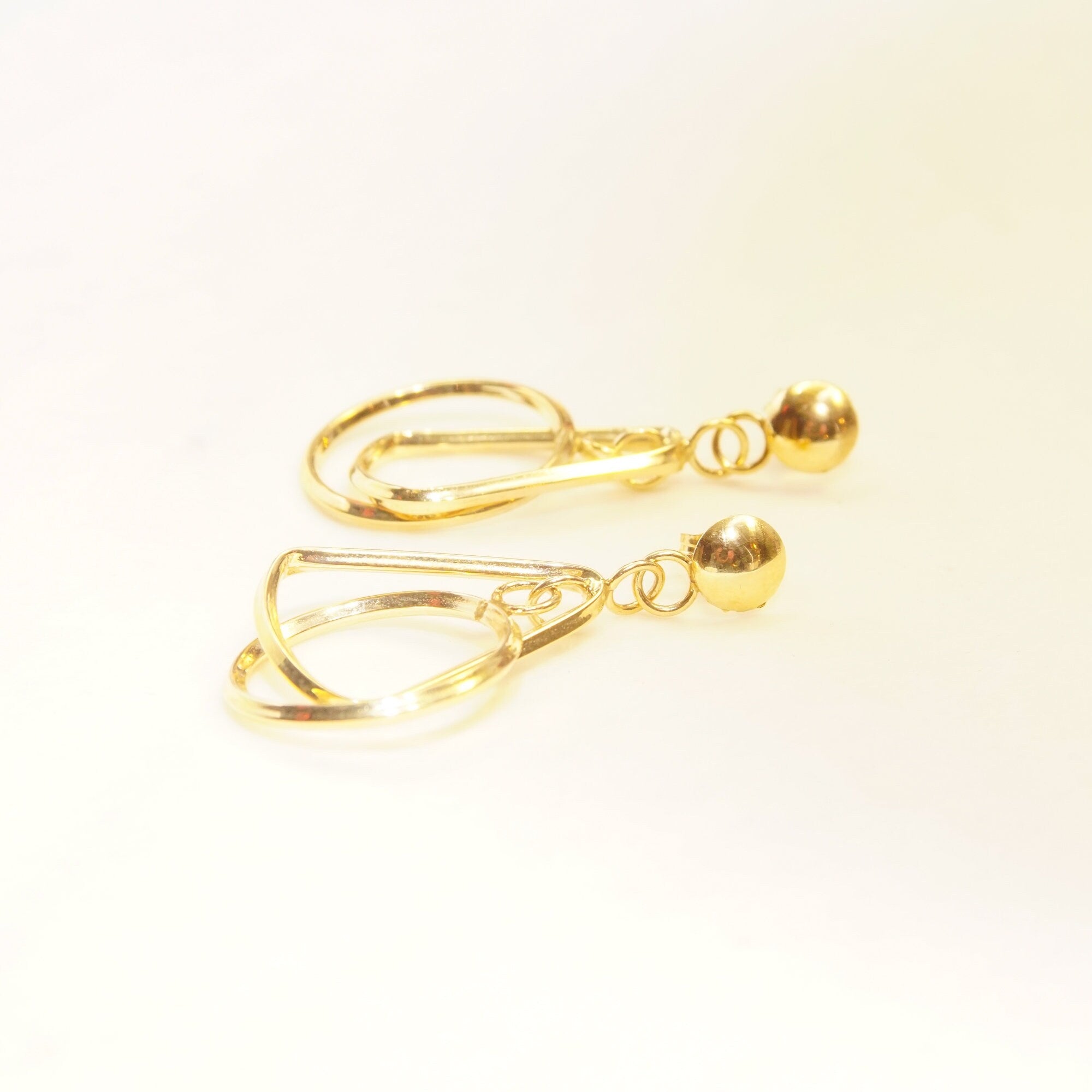 Modernist 14K Geometric Dangle Earrings In Yellow Gold, Concentric Multi-Shape Pierced Dangle Earrings, 42mm