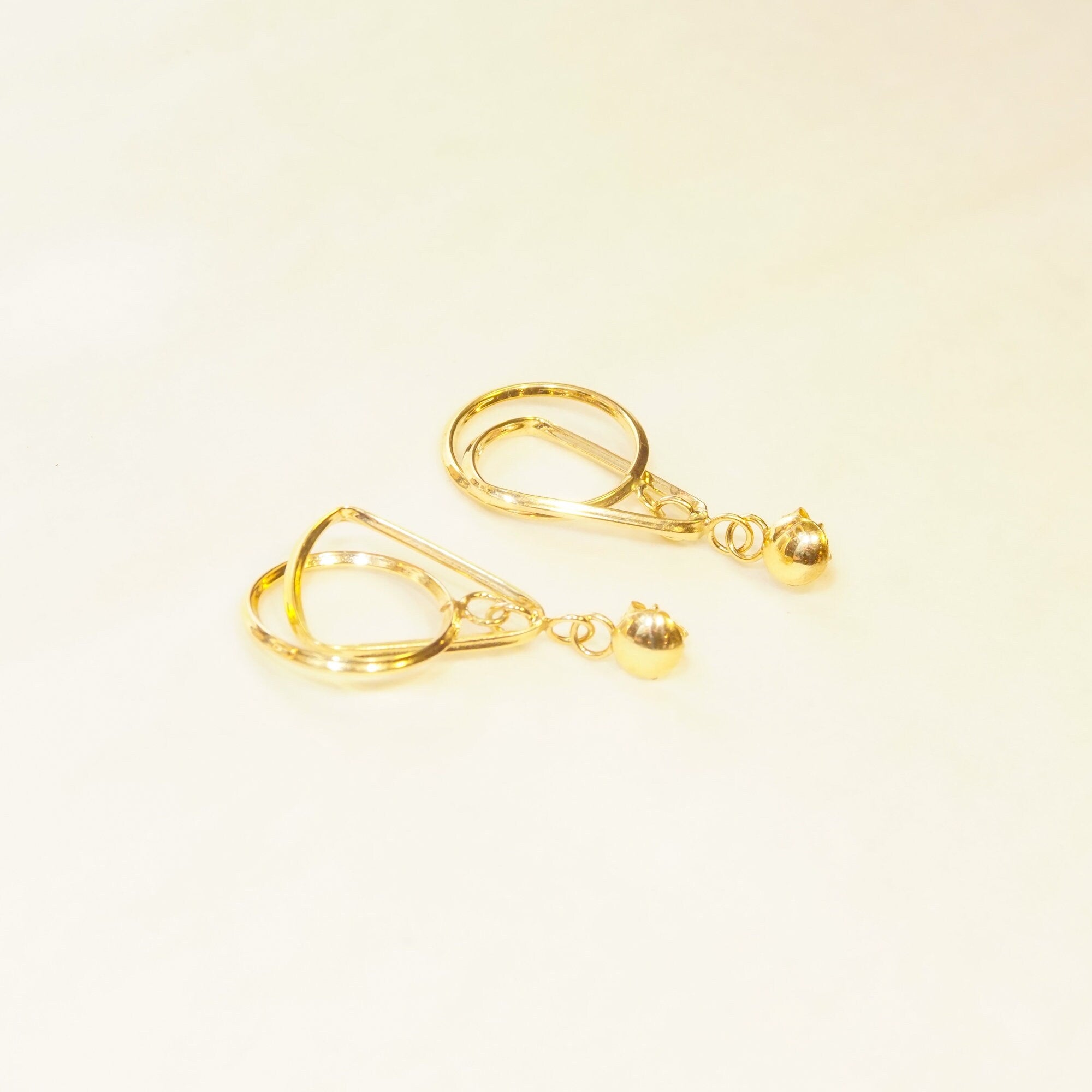 Modernist 14K Geometric Dangle Earrings In Yellow Gold, Concentric Multi-Shape Pierced Dangle Earrings, 42mm
