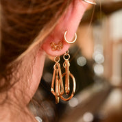 Modernist 14K Geometric Dangle Earrings In Yellow Gold, Concentric Multi-Shape Pierced Dangle Earrings, 42mm